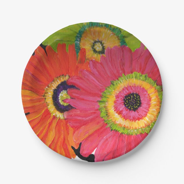 Colourful Gerber Daisies Plates (Front)