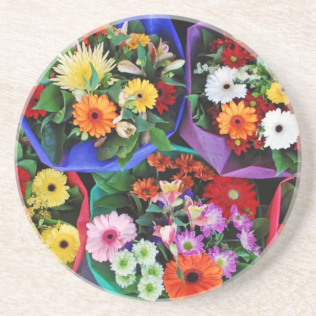 Colourful gerber flower bouquets coaster (Front)