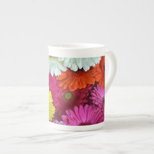 Colourful gerber flowers bone china mug