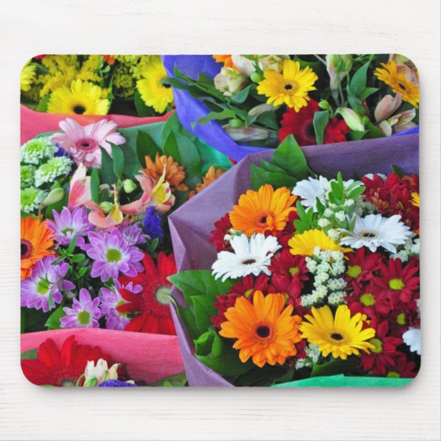 Colourful gerber flowers print mousepad (Front)