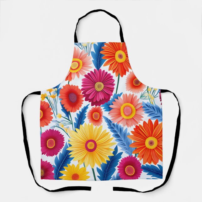Colourful Gerbera Daisies Floral Apron (Front)