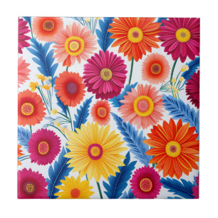 Colourful Gerbera Daisies Floral Ceramic Tile
