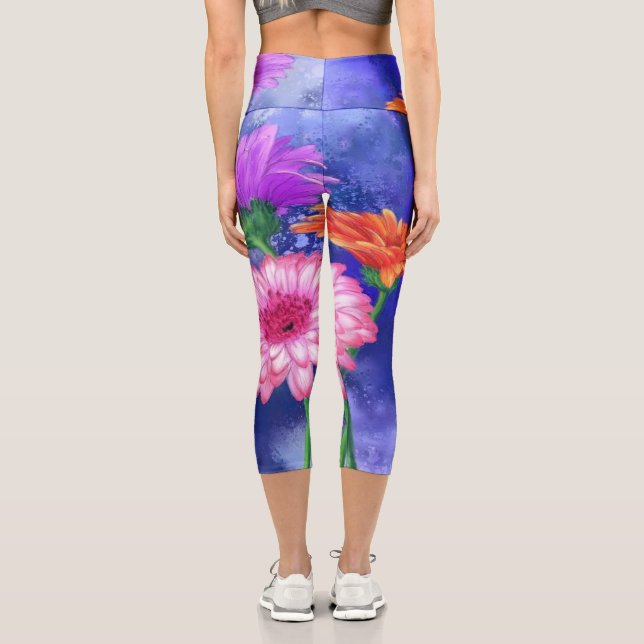 Colourful Gerberas Capri Leggings (Back)