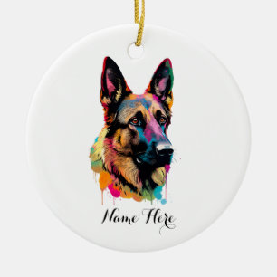 Colourful German Shepherd Ceramic Ornament