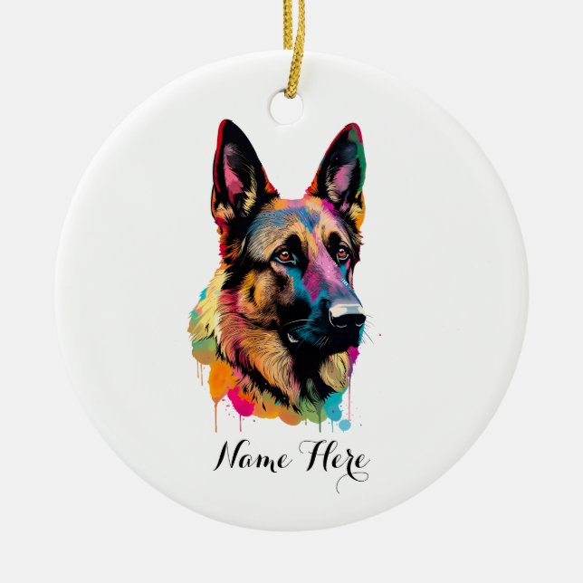 Colourful German Shepherd Ceramic Ornament (Front)