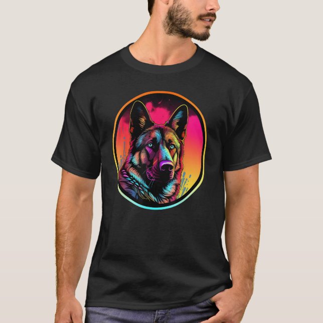 Colourful German Shepherd Dog Dad Mom Graffity T-Shirt (Front)