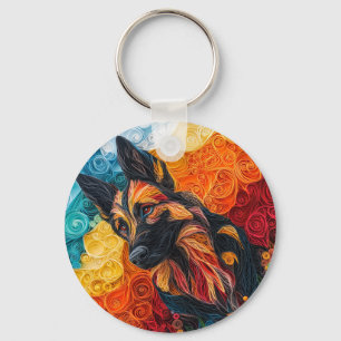 Colourful German Shepherd Dog Portrait Key Ring