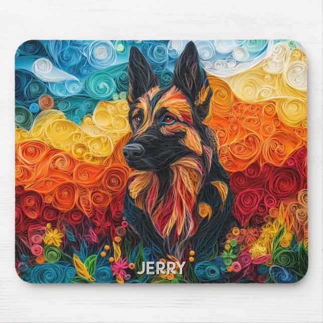Colourful German Shepherd Dog Portrait Mouse Pad (Front)