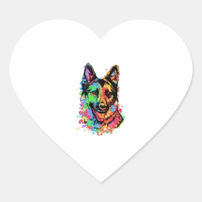 Colourful German Shepherd  Heart Sticker (Front)