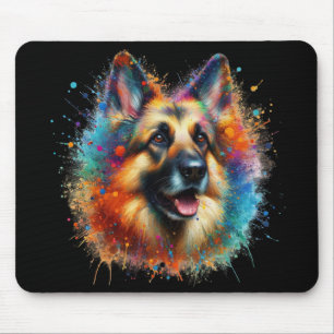 Colourful German Shepherd Paint Splatter Mouse Pad