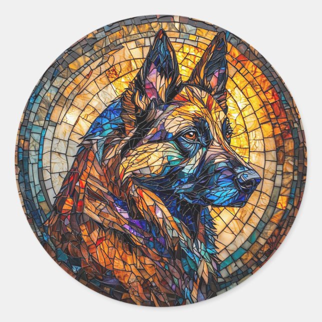 Colourful German Shepherd Portrait Classic Round Sticker (Front)