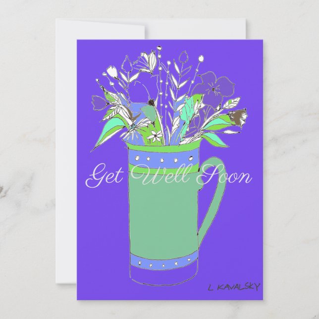 Colourful Get Well Flowers In A Mug Card (Front)