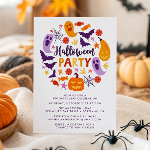 Colourful Ghosts and Pumpkins Halloween Party Invitation