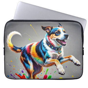 Colourful giant happy playful funny dog, laptop sleeve
