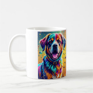 Colourful giant happy playful funny dog, splash coffee mug
