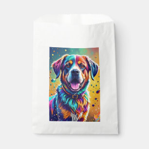 Colourful giant happy playful funny dog, splash favour bag