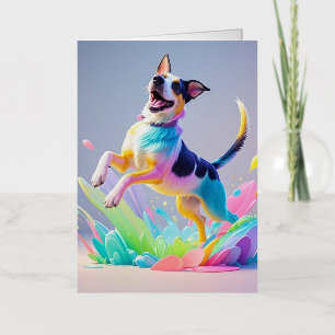 Colourful giant happy playful funny dog, splash foil greeting card