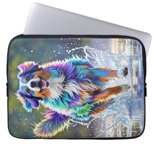 Colourful giant happy playful funny dog, splash laptop sleeve
