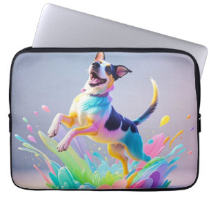 Colourful giant happy playful funny dog, splash laptop sleeve