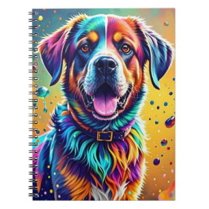 Colourful giant happy playful funny dog, splash notebook