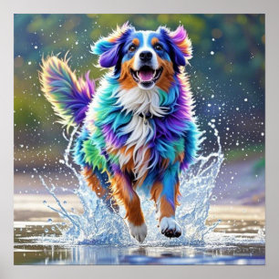 Colourful giant happy playful funny dog, splash poster
