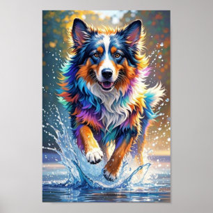 Colourful giant happy playful funny dog, splash poster