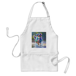 Colourful giant happy playful funny dog, splash standard apron