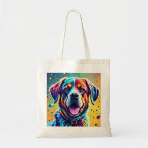 Colourful giant happy playful funny dog, splash tote bag