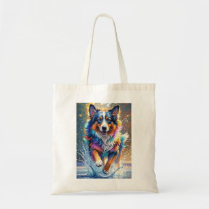 Colourful giant happy playful funny dog, splash tote bag