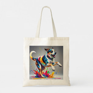 Colourful giant happy playful funny dog, tote bag