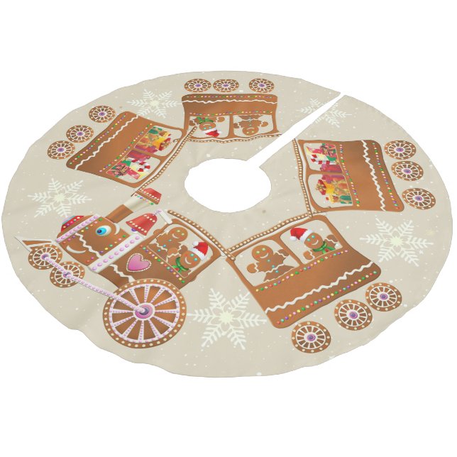 Colourful Gingerbread Christmas Train Cartoon Brushed Polyester Tree Skirt (Angled)