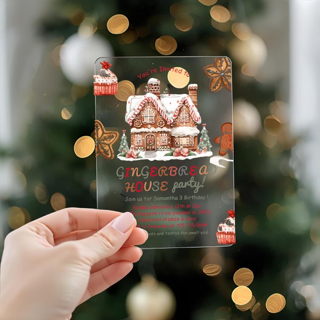Colourful Gingerbread House Birthday Party Acrylic Invitations (Creator Uploaded)