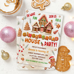 Colourful Gingerbread House Birthday Party  Invitation