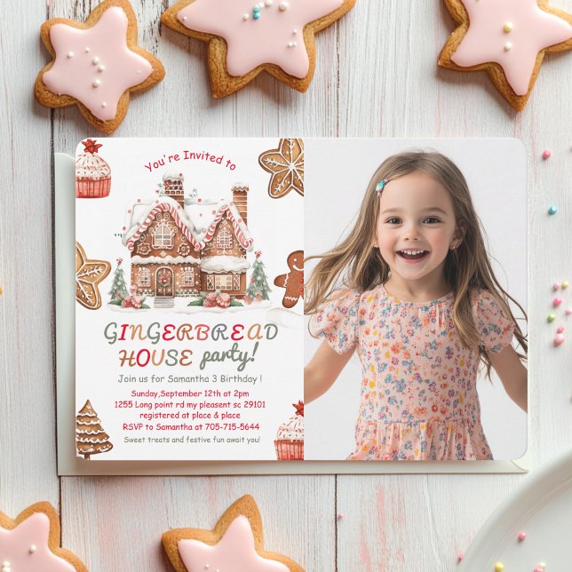 Colourful Gingerbread House Birthday Photo  Invitation (Creator Uploaded)