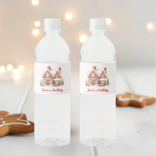Colourful Gingerbread House Birthday  Water Bottle Label