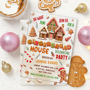 Colourful Gingerbread House Decorating Party Invitation