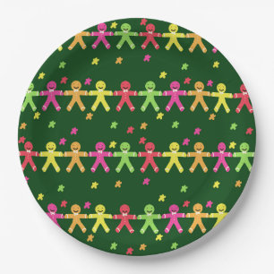 Colourful gingerbread men pattern paper plate