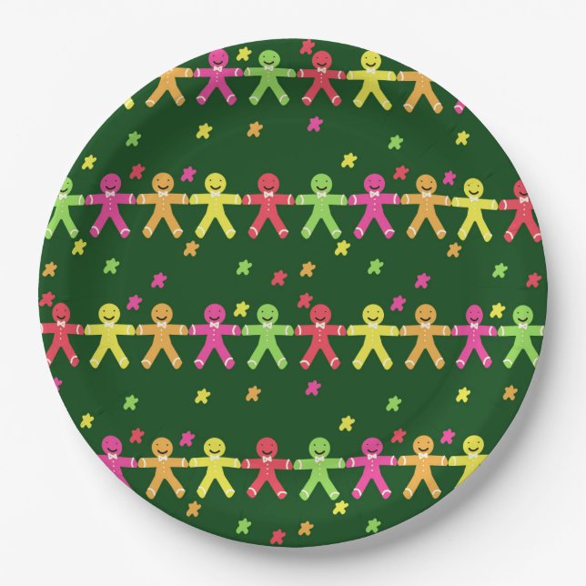 Colourful gingerbread men pattern paper plate (Front)