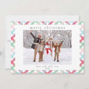 Colourful Gingham Check Christmas Photo  Holiday Card