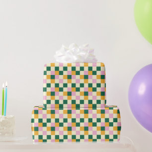 Colourful Gingham Chequerboard Squares Wrapping Paper