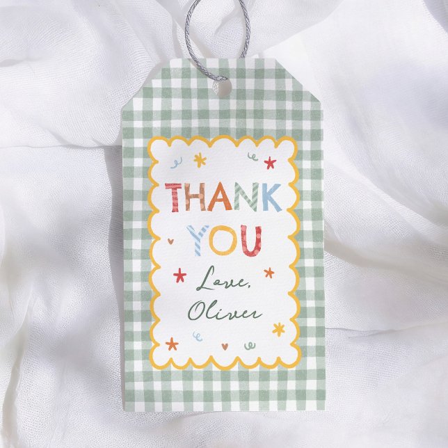Colourful Gingham Pattern 1st Birthday Thank You Gift Tags (Creator Uploaded)