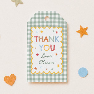 Colourful Gingham Pattern 1st Birthday Thank You Gift Tags