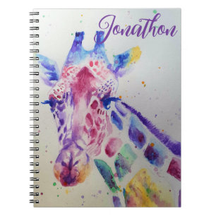 Colourful Giraffe animal Watercolour Art Boys Notebook