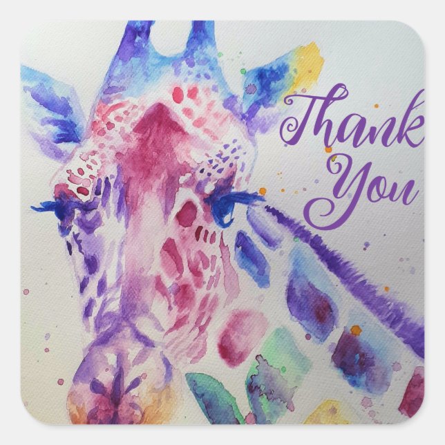 Colourful Giraffe animal Watercolour Art Boys  Square Sticker (Front)