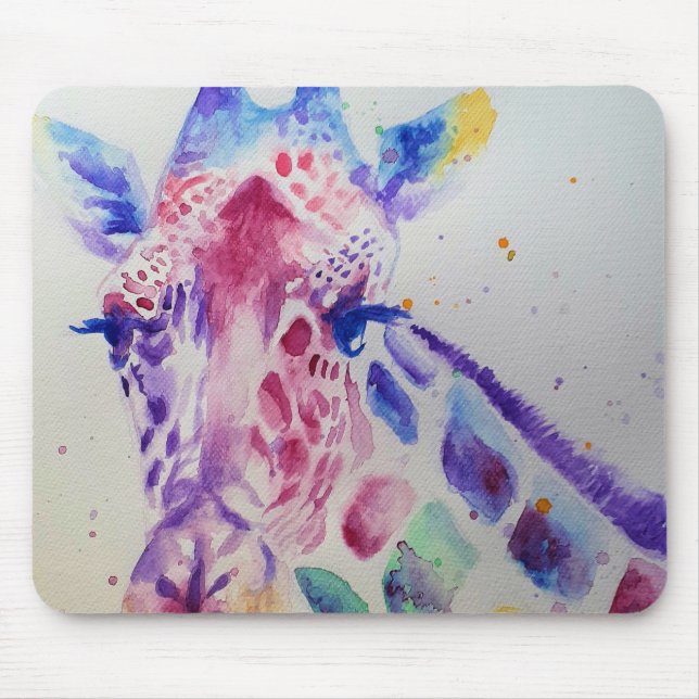 Colourful Giraffe Animal Watercolour Art Design Mouse Pad (Front)