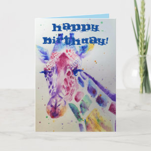 Colourful Giraffe Animal Watercolour Birthday Card