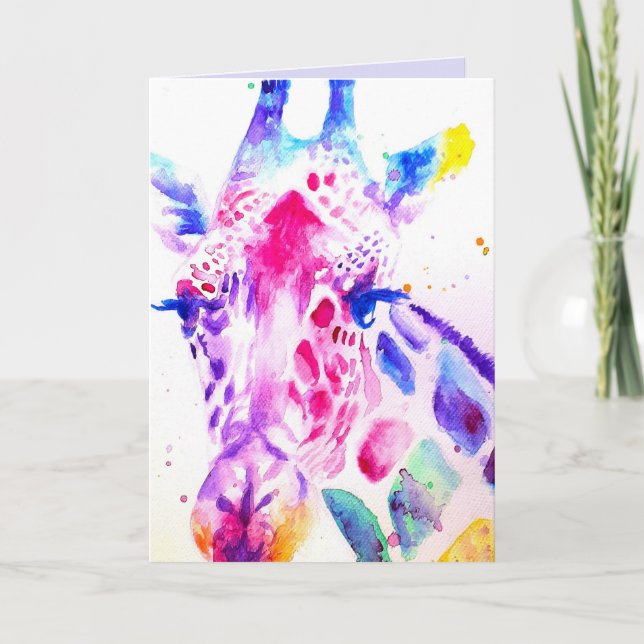 Colourful Giraffe Animal Watercolour Birthday Card (Front)