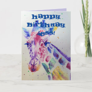 Colourful Giraffe Animal Watercolour Birthday Card