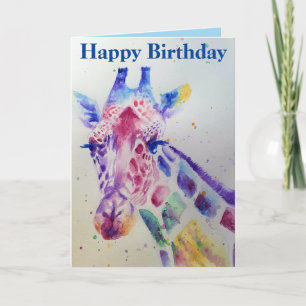 Colourful Giraffe Animal Watercolour Birthday Card