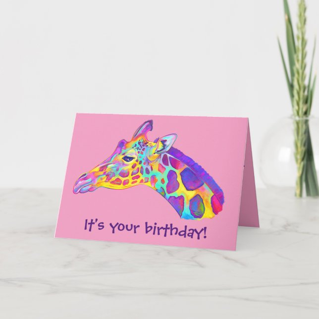 Colourful Giraffe Birthday Card (Front)